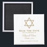 Save The Date Wedding Magnet : Star of David<br><div class="desc">Star of David personalized Save the Date wedding magnet in white with gold lettering.  Text is fully customizable.  Background colour can be changed.  Designed by Heard_.</div>