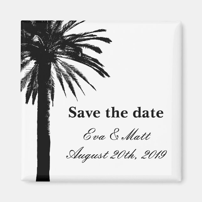 Save the date wedding magnets with palm tree image (Front)