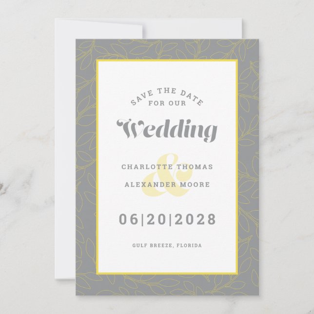 Save The Date Wedding | Modern Grey Yellow Pattern (Front)