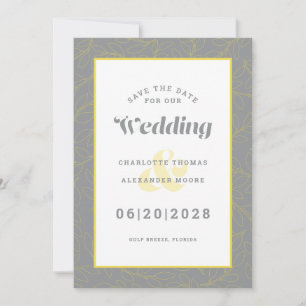 Save The Date Wedding   Modern Grey Yellow Pattern