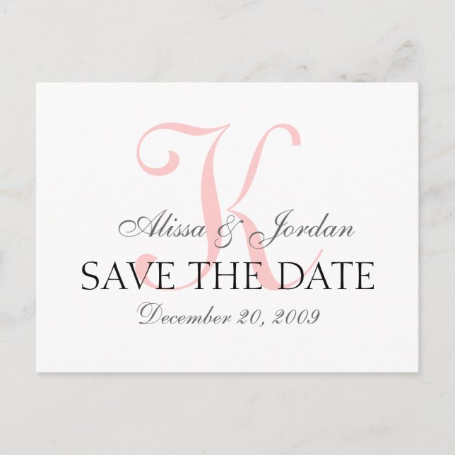 Save the Date Wedding Monogram Announcement Card (Front)