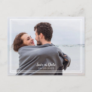 Save The Date Wedding Photo Blue & White Modern Announcement Postcard