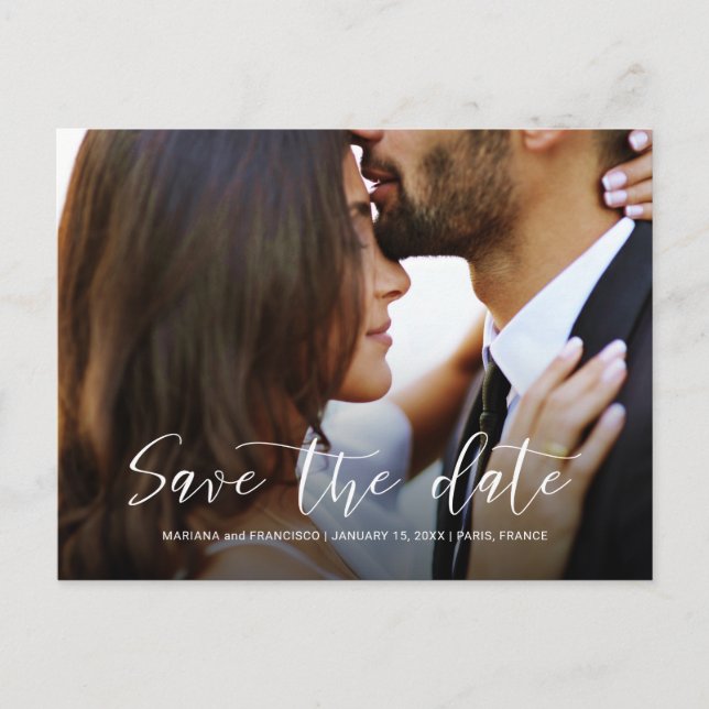Save the Date Wedding Photo Chic Script Stylish Announcement Postcard (Front)