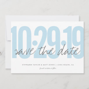 Save the date, wedding, photo on back, blue date