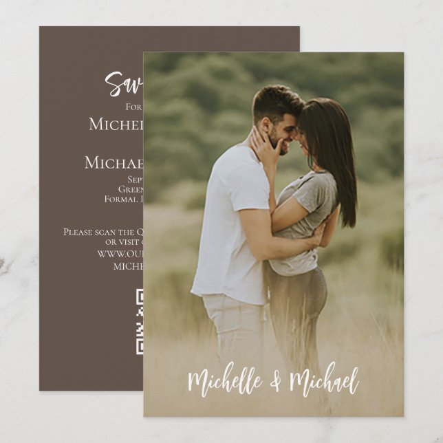Save the Date Wedding Photo Simple Elegant QR Code (Front/Back)