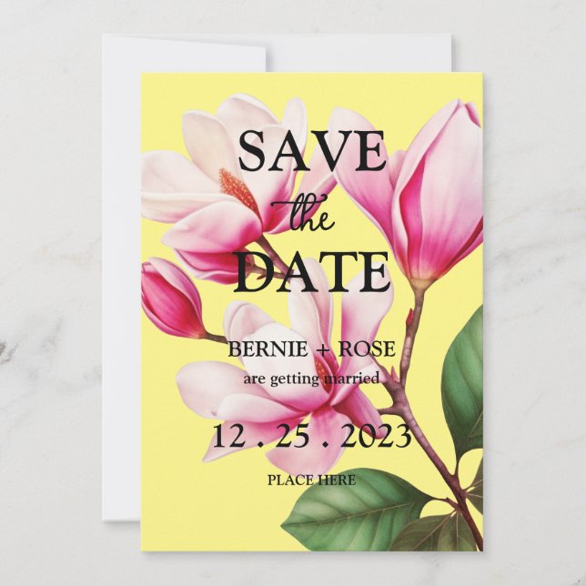 SAVE THE DATE WEDDING PINK FLOWER INVITATION (Front)