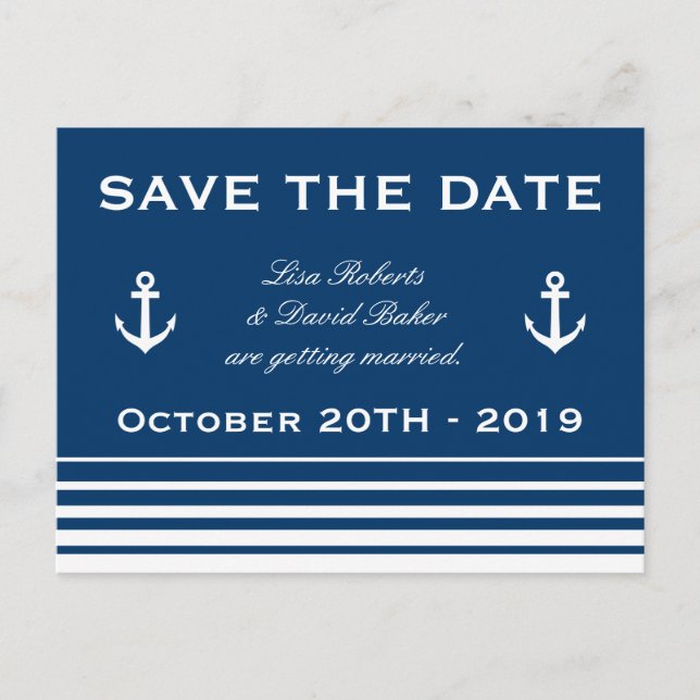 Save the date wedding postcard | Nautical theme (Front)