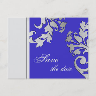 Save the Date Wedding Postcard Royal Blue Silver