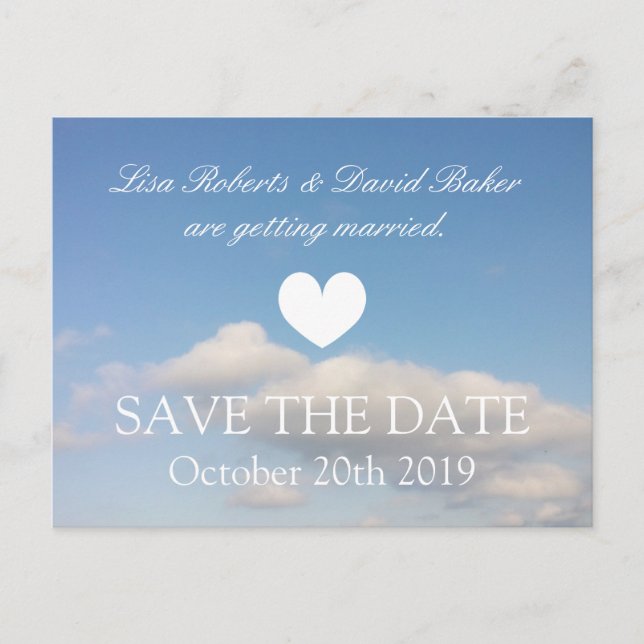 Save the date wedding postcard | white clouds sky (Front)