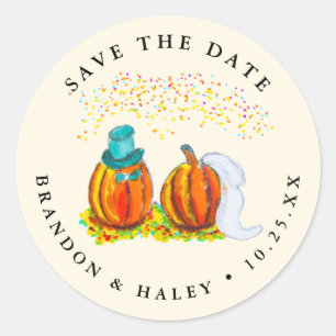 Save the Date Wedding Pumpkins Classic Round Sticker
