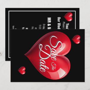Save The Date Wedding Red 3 Hearts Invitation