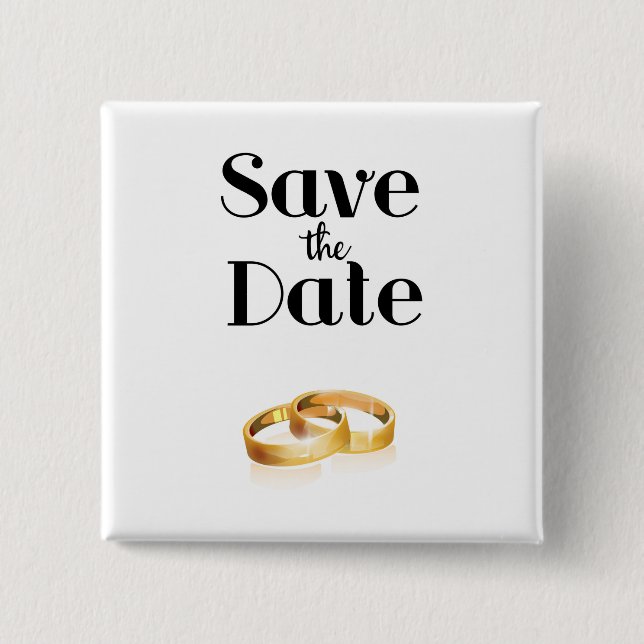 Save the Date Wedding Rings 2 Inch Square Button (Front)
