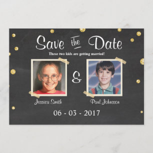 Save the date Wedding Rustic Chalkboard Gold Black Invitation