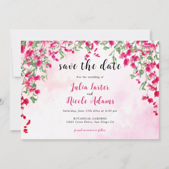 Save The Date Wedding shower forestier tropical des Bougainvilli (Devant)