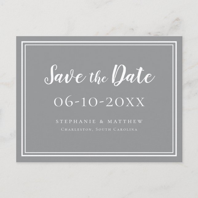 Save The Date Wedding Ultimate Grey Simple Modern Announcement Postcard (Front)