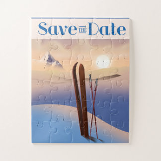 Save The Date Wedding Vintage Ski Jigsaw Puzzle