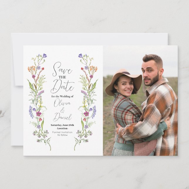 Save The Date Wedding Wildflower Floral Photo (Front)