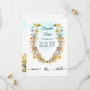 Save the Date Wedding yellow floral theme sky