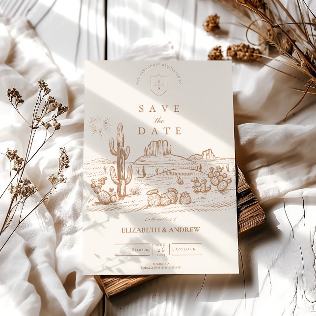 Save The Date Western Boho Cactus Mariage du paysage du désert (Créateur téléchargé)
