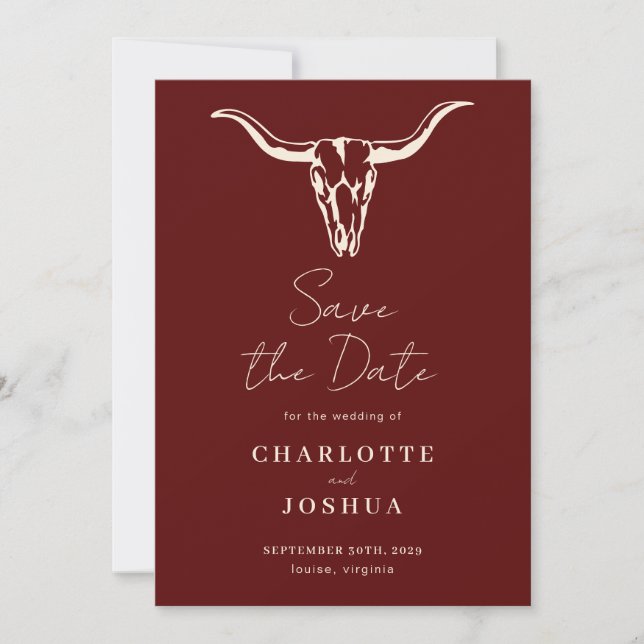 Save The Date Western Enregistrer la date | Crâne de vache boho  (Devant)