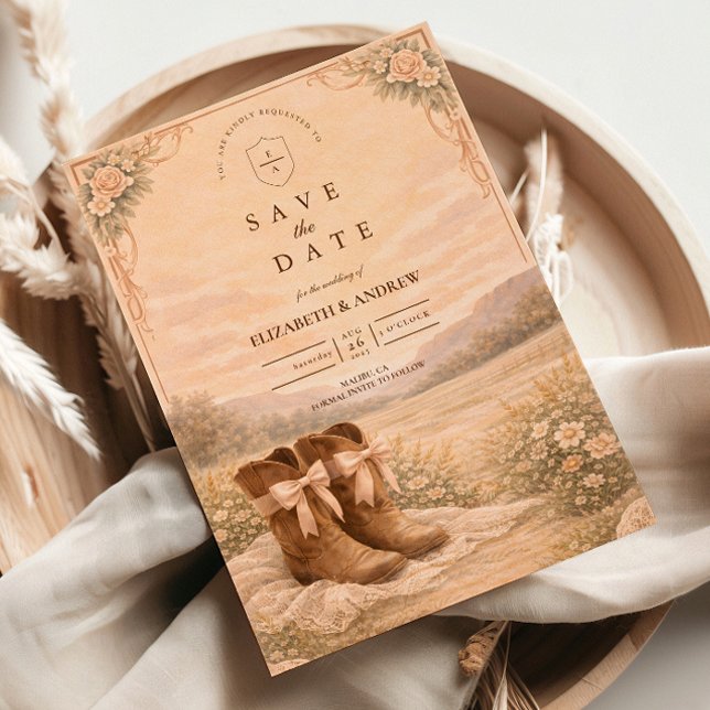 Save The Date Western Lace Cowboy Boots Wedding (Créateur téléchargé)
