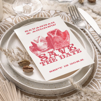 Save the Date Western Saddle Pink Cowboy Hat Announcement Postcard
