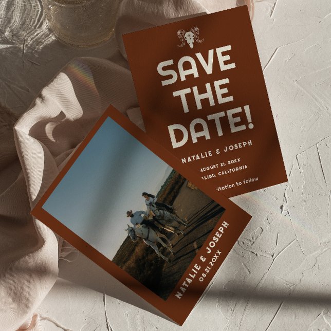 Save The Date Western Terracotta Bull Crâne moderne West Mariage (Créateur téléchargé)