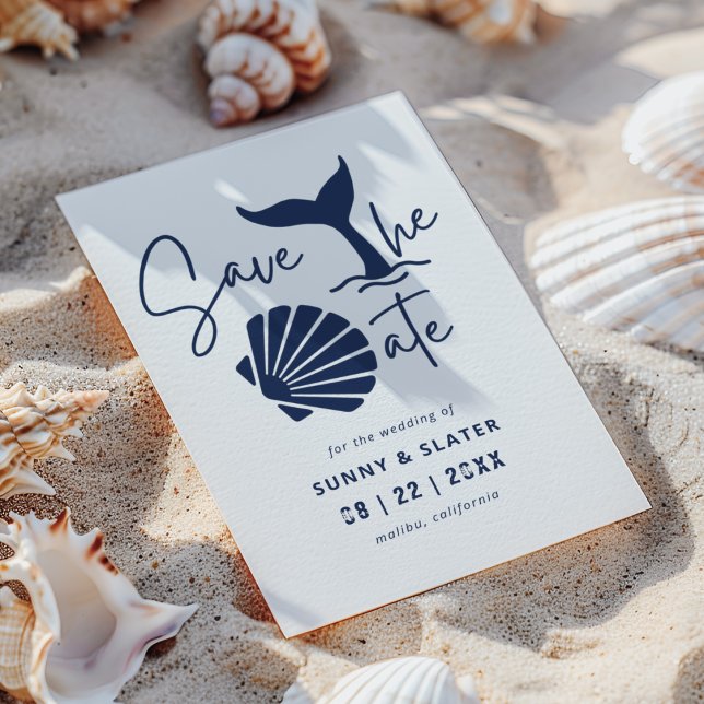 Save The Date Whale Waves Seashell Beach Typographie (Créateur téléchargé)