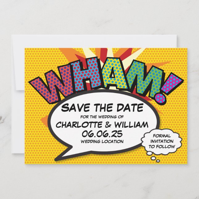 Save The Date WHAM Enregistrer la date Fun Retro Comic Book Pop  (Devant)
