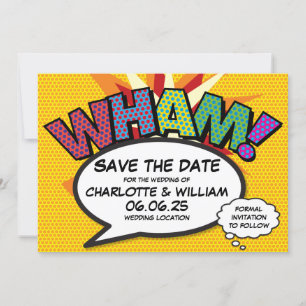 Save The Date WHAM Enregistrez la date Fun Retro Bande dessinée 