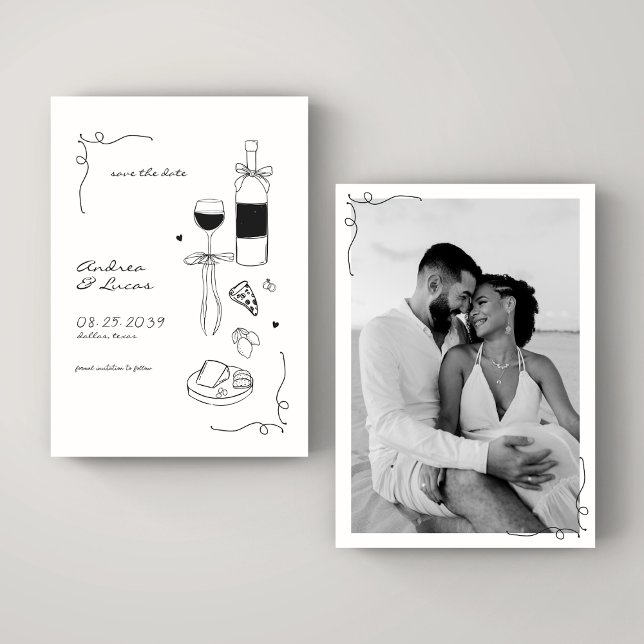 Save The Date Whimsical amusant main dessinée Frame Vin Mariage  (Créateur téléchargé)
