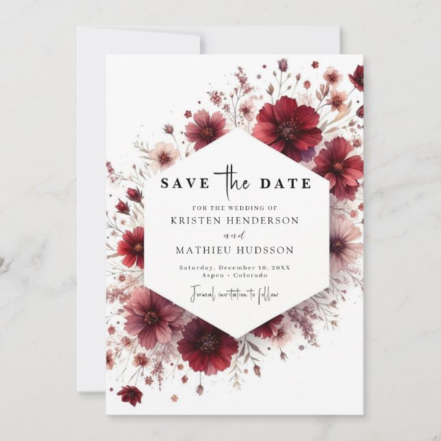 Save The Date Whimsical Custom Mariage Bourgogne (Devant)