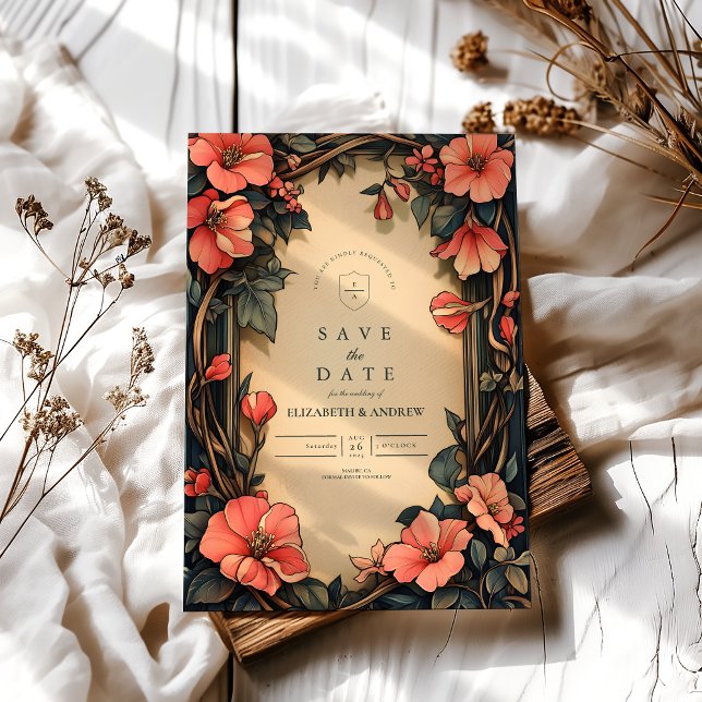 Save The Date Whimsical Floral Mariage Art Nouveau (Créateur téléchargé)