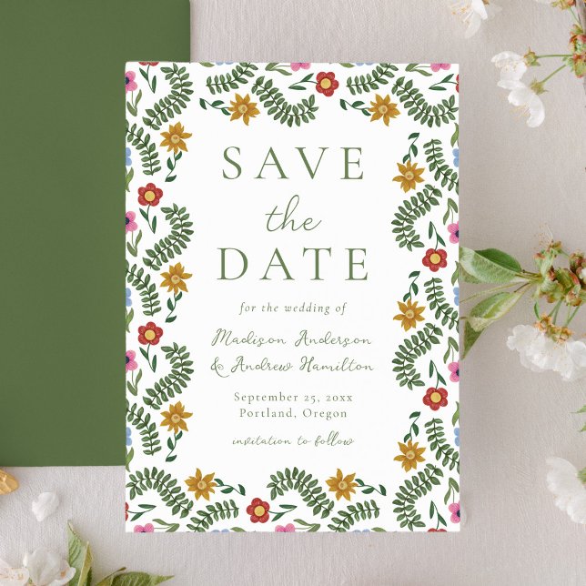 Save The Date Whimsical Folk Art Floral Wedding (Créateur téléchargé)