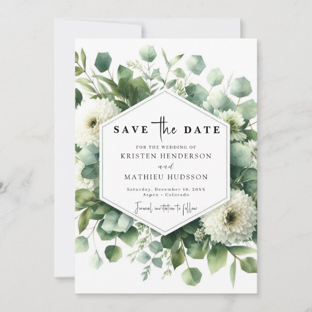 Save The Date Whimsical Green Mariage numérique Eucalyptus (Devant)