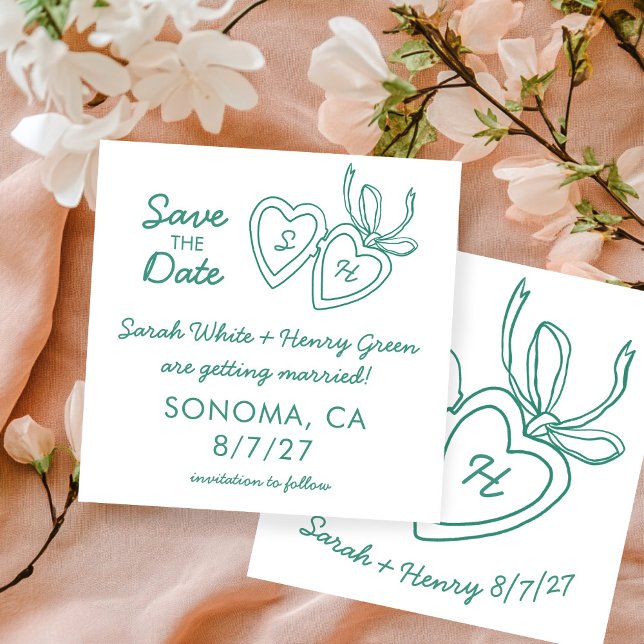 Save The Date Whimsical Heart Locket Doodle Sketch Modern CUSTOM (Whimsical Heart Locket Doodle Sketch Modern CUSTOM Save The Date Square Card
)