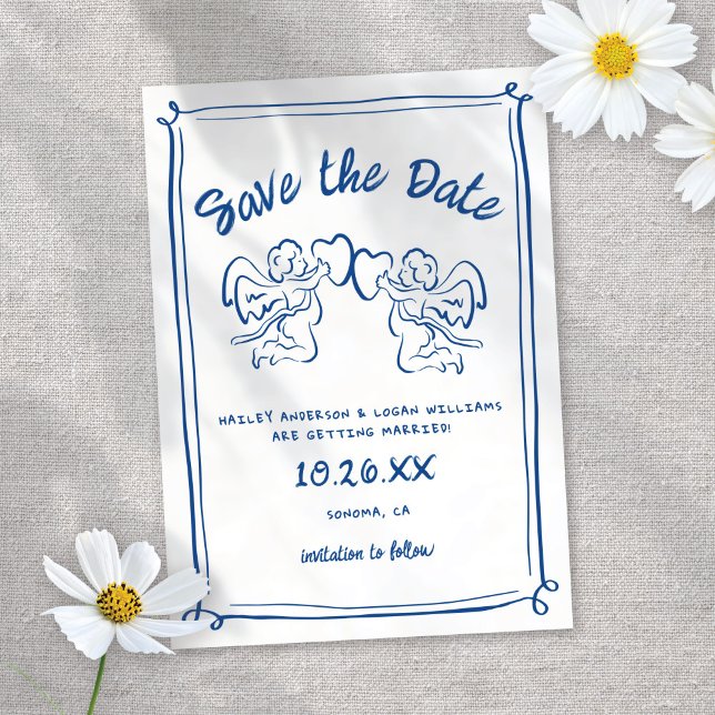 Save The Date Whimsical Illustré Cupid moderne Mariage amusant (Créateur téléchargé)