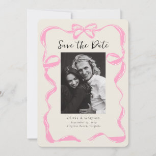 Save The Date Whimsical Peony Photo Bow Enregistrer la date