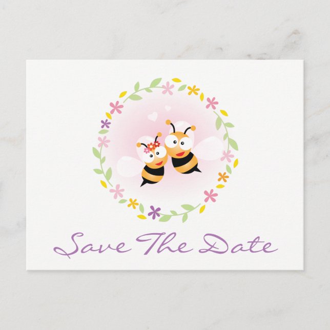 Save The Date Whimsical Pink Wedding Announcement Postcard (Front)