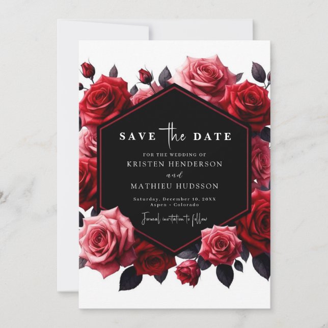 Save The Date Whimsical Red Crimson Mariage rouge (Devant)