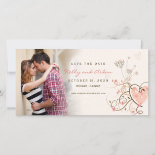 Save The Date Whimsical Rose Sweet Heart Butterfly Swirls Photo