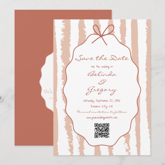 Save The Date Whimsical Stripes Handwritten Painted Wedding  (Devant / Derrière)