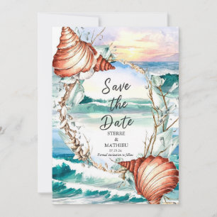 Save The Date Whimsical Watercolor Beach Wedding