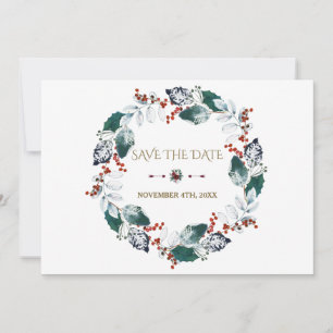Save The Date Whimsical Winter Holy Berries Wreath Enregistrer L