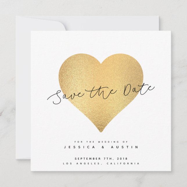 Save The Date Whimsy Faux Gold Heart Enregistrer La Date (Devant)