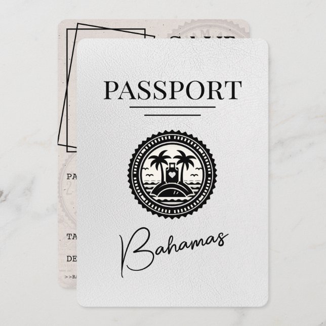 Save The Date White Bahamas Passport Enregistrer La Date (Devant / Derrière)