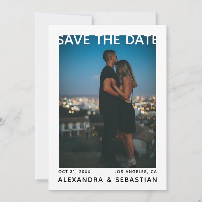 Save The Date White Black Heart Wedding (Front)