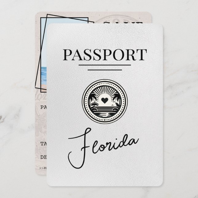 Save The Date White Florida Passport Enregistrer La Date (Devant / Derrière)