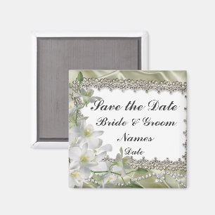 Save the Date White Flower Wedding Magnets