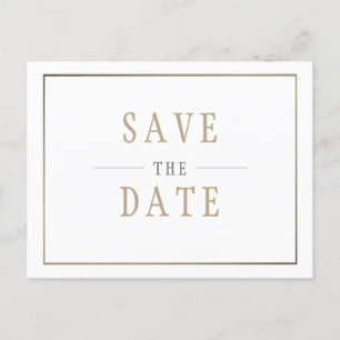 Save the Date White Gold Simple Wedding Invitation Postcard